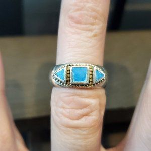 Size 5.25 925 Sterling Silver Blue Square And Triangle Stone Inlay Ring